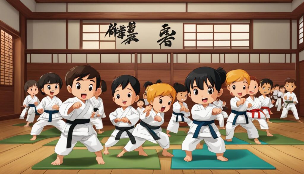 Peuters en schoolgaande kinderen tijdens karate les