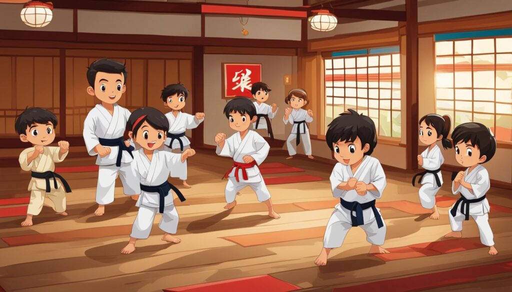 kinderen en tieners die karate beoefenen